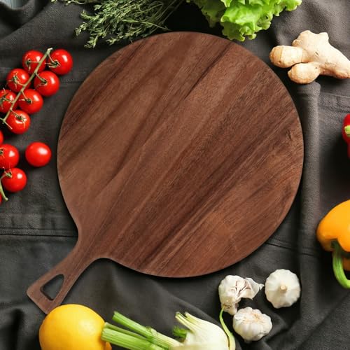 16.9 x 12.6 Inch Large Acacia Wood Cutting Board with Handle Large Round Wooden Cutting Boards Cutting Serving Board for Kitchen Meat Bread Cheese Pizza Vegetables Board Wedding Housewarming Gift - color: Large Acacia Wood, size: 16.9 x 12.6 Inch