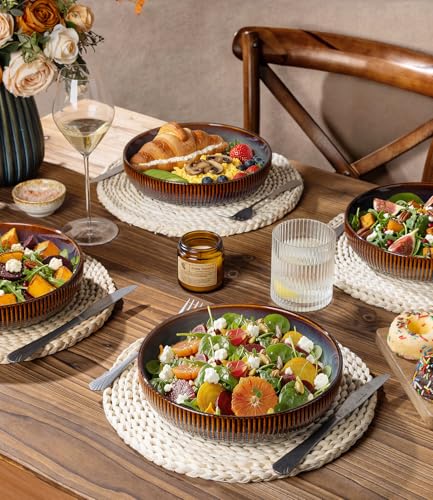 8.5" Ceramic Pasta Bowls Set of 4, Salad Bowls | Versatile Serving Bowls for Pasta, Salad, Fruit & Noodles, Housewarming & Wedding Gift, Cocoa Mocha - color: Cocoa Mocha, size: 8.5 Inch
