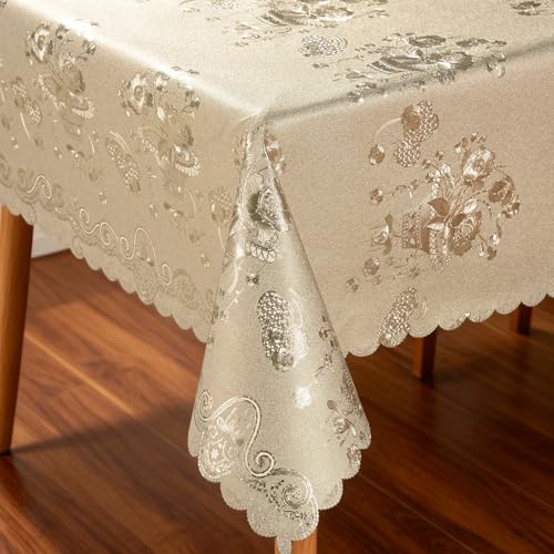 Rectangle Vinyl Tablecloth Waterproof Oil Proof Stain Resistant Gold Table Cloth Durable Wear Resistant Heavy Duty Vinyl Table Cover for Dinner Party Picnic Decor (Gold Princess Basket,54" X 78") - color: Gold Princess Basket