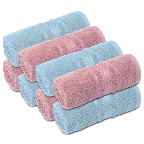 Fingertip Towels 8 Pack, 100% Turkish Cotton, Small Hand Towels for Body and Face, 12 x 18 in, Soft and Absorbent, Quick Dry, (Pink-Ocean Blue Fingertip Hand Towels) - color: Pink-ocean Blue