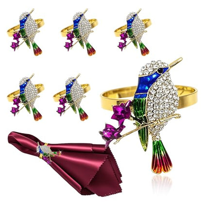 Hummingbird Napkin Rings Set of 6 Sparkly Rhinestone Bird Napkin Holder for Spring Party Garden Wedding Baby Shower Decor,Elegant Dining Table Setting for Holiday Gathering & Family Dinner - style: Blue