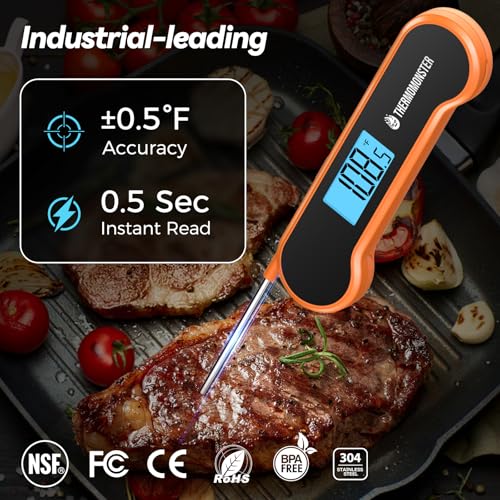 0.5 Sec Instant Read Meat Thermometer Digital for Cooking, Orange | NIST ±0.5℉ Precision Food Thermometer, Kitchen Gadgets for Oven Grill Candy BBQ Accessories, Gifts for Him Dad Men Birthday - color: Orange