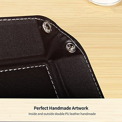 YAPISHI Valet Tray Leather Catchall Jewelry Tray Dice Box Bedside Tray Key Phone Coin Change Watches and Candy Holder Sundries Entryway Tray | PU Leather Nightstand Dresser Coffee Table Organizer Caddy for Pocket Stuff,Jewelry,Dice,Coins,Wallet,Watch,Ring