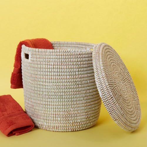 Shelf Basket, Organizing, Home Decor, Wicker Basket, Small Storage for Towels, Toilet Paper, and Toiletries, Woven, 12" wide, White - color: White