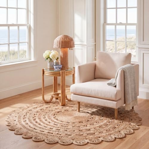 SAFAVIEH Natural Fiber Collection Area Rug - 6' Round, Natural, Handmade Boho Charm Braided Jute, Ideal for High Traffic Areas in Living Room, Bedroom (NF805B) - size: 6' (Round)