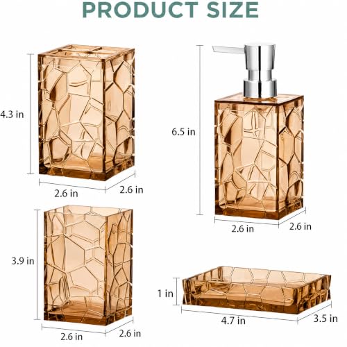 HBlife Bathroom Accessories Set, Acrylic Bathroom Counter Set of 4 | Boho acrylic bathroom decor, 4-pc: holder, soap, tumbler, dish, Easy-clean & rustproofd, Ideal housewarming gift - style: Orange