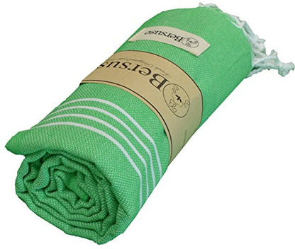 Bersuse Towels Anatolia XL Beach Blanket Throw Blanket Turkish Towel 100% Cotton Extra-Large Quick-Dry Lightweight Premium Peshtemal Towel - 61x82 Inches, Green - color: Green