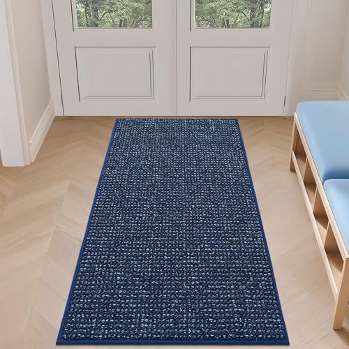 BEQHAUSE Dirt Trapper Door Mat 24" x 60", Non-Slip Washable Doormats, Blue | Entrance Mat Dirt Resistant and Absorbent Welcome Mat, Low Profile Floor Mats for Front Back Door and Entryway - color: Blue, size: 24" X 60" (Rectangular)