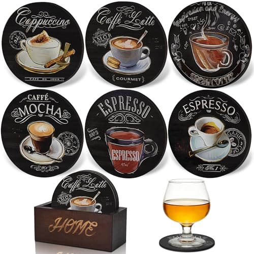 Bar Coaster Set, Drink Coaster for Home Decor, Wood Coffee Coasters 6Pack (Coffee-Black) - color: Coffee-black