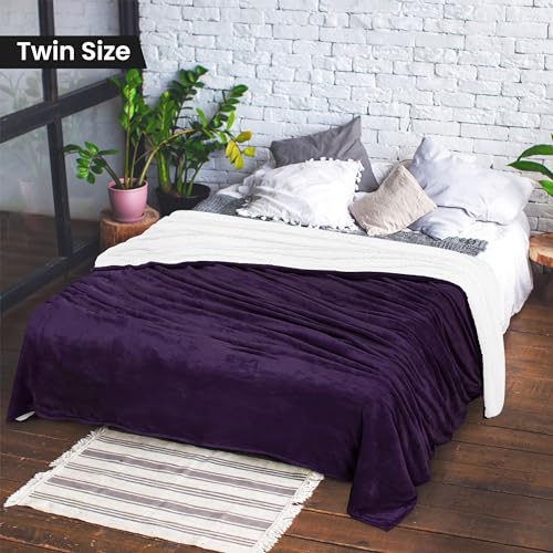 Utopia Bedding Reversible Plush Sherpa Blanket Twin Size Plum, 90x66 Inch | Soft, Warm, Fleece, Bed, Sofa, Couch, Camping, Travel, Cozy, All Season - color: Plum, size: Twin (90x66 Inch)