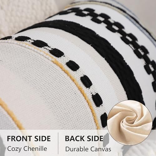 Boho Lumbar Throw Pillow Cover 14x36 Black Cream | 1 Piece,Durable Fabric,Stripe Pillow Cover,Farmhouse Cushion Case,Chenille Pillow Case,Neutral Pillowcase for Sofa Couch Bed - color: Black Stripe, size: 36" x 14" (Pack of 1)