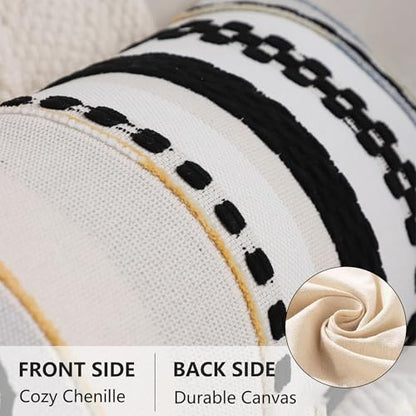 Boho Lumbar Throw Pillow Cover 14x36 Black Cream | 1 Piece,Durable Fabric,Stripe Pillow Cover,Farmhouse Cushion Case,Chenille Pillow Case,Neutral Pillowcase for Sofa Couch Bed - color: Black Stripe, size: 36" x 14" (Pack of 1)
