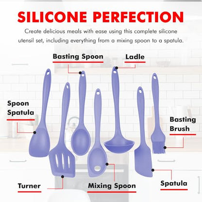 Chef Craft - Premium Silicone Kitchen Tools and Utensils Set, Non-Scratch, Withstands Temperatures up to 450°F, BPA-Free, 7 Piece Cooking Utensils Set, Pastel Blue - color: Pastel Blue, size: 7 Piece Set