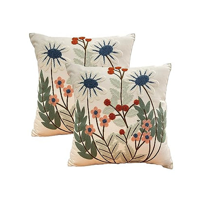 YIcabinet Pillow Covers Set of 2, Embroidered Leaves Pattern Throw Pillow Cover,Square Cotton Cushion,Pillow Case for Sofa Bedroom Couch,18"x18" - color: Leaves Pattern