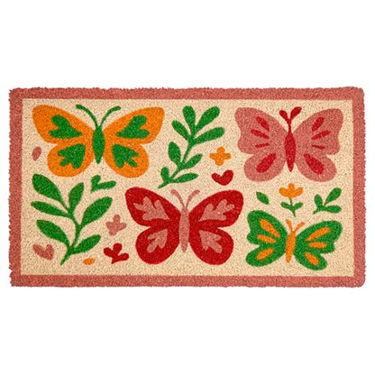 MAINEVENT Butterfly Welcome Mat 30x17 Inch, Spring Outdoor Doormat Coir | Natural Coco Fiber Spring Decor, Pvc Backing, Dirt Scraper, Nature-Inspired Farmhouse Decor, Housewarming Gift, Covered Porch