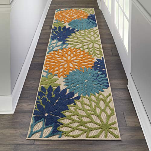 Nourison Home Aloha Indoor/Outdoor Multicolor 2'3'' x 8' Area--Rug, Tropical, Botanical, Easy--Cleaning, Non Shedding, Bed Room, Living Room, Dining Room, Deck, Backyard, Patio (2x8) - color: Multi Color, size: 2'3" x 8' (Runner)