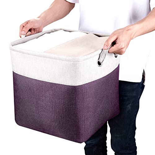 13 Inch Cube Storage Bins Purple - 3-Pack Purple Storage Cubes with Handles, 13x13x13 Fabric Storage Bins, Foldable Dark Purple Storage Baskets for Shelves, Cloth Organizer Cube Bins