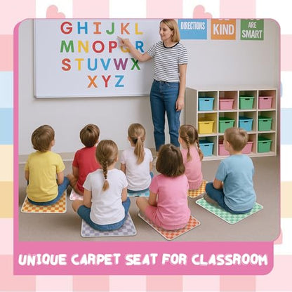 24Pcs Colorful Carpet Squares,12.5 * 16.5in Checkered Floor Seat Non-Slip Rug Mat Classroom Rug Suitable for Kindergarten Daycare Center Playroom Kids Room - color: Grid