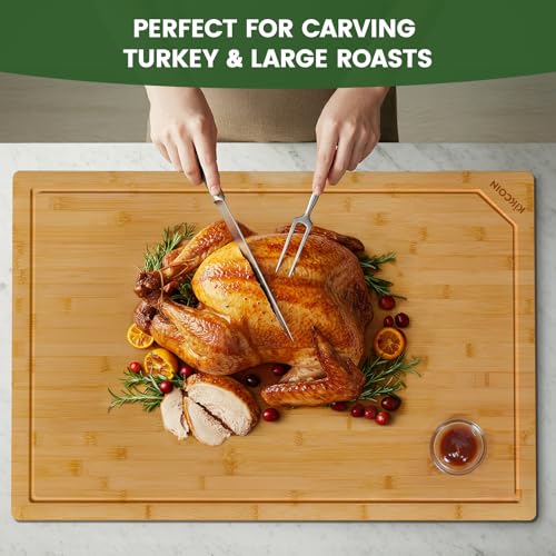 Kikcoin 36”×24” Bamboo Cutting Boards for Kitchen, Heavy Duty Wooden Cutting Boards, Healthy Extra Large Chopping Boards with Deep Juice Groove and Handle, Oversized Stove Top Cover, Natural - color: Natural, size: 36"L x 24"W
