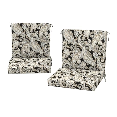 DYTXIII Outdoor Midback Chair Cushions Set of 2-20"x17" Water Repellent & Fade-Resistant Patio Seat Cushions with High-Resiliency Foam, Non-Slip Ties for Dining, Balcony Furniture-Paisley Black - color: Paisley Black