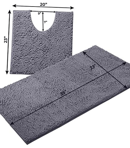 Bathroom Rugs Sets 2 Piece, Luxury Chenille Bath Mat Set, Soft Plush Anti-Slip Bath Rug + U-Shaped Toilet Mat. Microfiber Shaggy Carpet, Super Absorbent (24” x 36” & 20” x 24” U, Dark Grey) - color: Grey, size: 2 Piece Set - Large