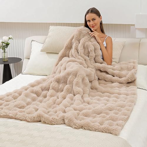 Faux Fur Throw Blanket Plush Thick Fleece Blanket Fluffy Cozy Soft Warm Blankets Throws for Bed, Couch, Sofa, Office, Camping 50''x60'' Camel - color: D-camel, size: 50''x60''