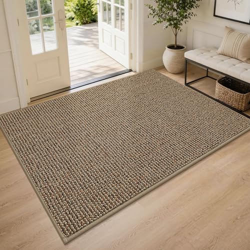BEQHAUSE Dirt Trapper Door Mat 48" x 72", Non-Slip Washable Doormats, Beige | Entrance Mat Dirt Resistant and Absorbent Welcome Mat, Low Profile Floor Mats for Front Back Door and Entryway - color: Beige, size: 48" X 72" (Rectangular)