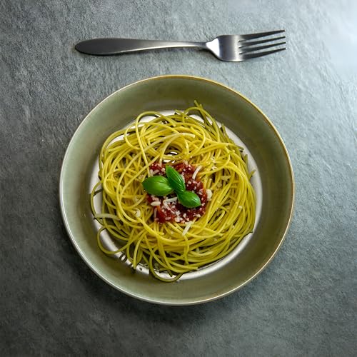 Sango Resona Moss Green Stoneware Bowls (Set of 4) – Durable Stoneware with Reactive Glaze Finish, Microwave & Dishwasher Safe, Perfect for Everyday Dining & Entertainment - color: Green/Cream, size: Pasta Bowl Set