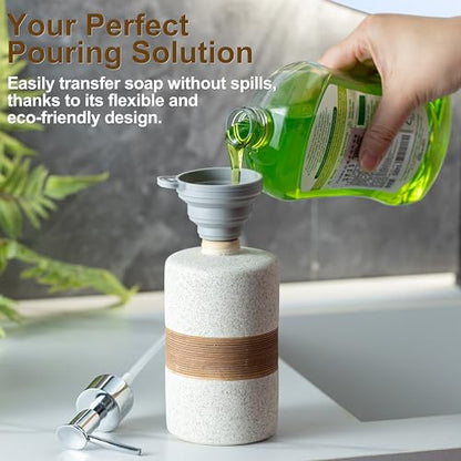 Ceramic Hand Soap Dispenser for Kitchen and Bathroom, Pump Bottle | Refillable Shampoo and Conditioner Dispenser | Lotion and Body Wash Dispenser with Stainless Steel Pump, Funnel, 12OZ White - color: White and White, size: 1xSoap Dispenser