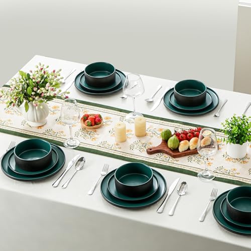 Ceramic Salad & Dessert Plates Set, 8 Inch, Set of 4, Modern Green | Stoneware, Dishwasher & Microwave Safe, Small Dinner Plates, For Cake, Fruits, Waffle, Pasta, Salad - color: Green, size: Salad Plates Set (4PCS)