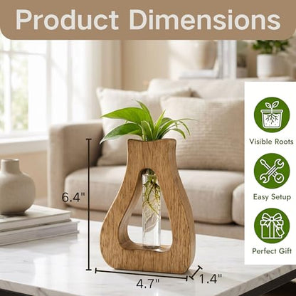 Plant Propagation Station with Glass Test Tube Vases, Wooden Stand Planter Terrariums for Hydroponic Plant Cuttings, Home Office Desktop Decor, Gift for Plant Lovers - size: 4.7"x6.4"