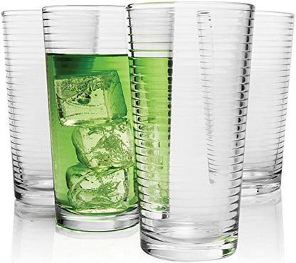 Circleware Hoop Highball Tumbler Drinking Glasses, Set of 4, Kitchen Entertainment Heavy Ice Tea Beverage Cups Glassware for Water, Beer, Juice, Bar Liquor Farmhouse Decor, 15.7 oz, Clear | Elegant Toasting Glasses With Sparkling Gem Filled Stems, Giftwar
