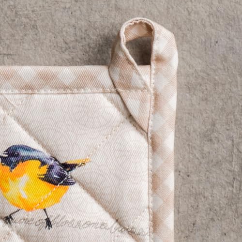 Maison d' Hermine Pot Holders 100% Cotton Potholders (8" x 8", Pack of 2) | Heat Resistant Hot Pads with Loop BBQ Cooking Baking Farmhouse Kitchen Handling Hot Pans Spring Summer - Birdies on Wire - color: 003 - Birdies on Wire, size: 8" x 8" (Pot Holder