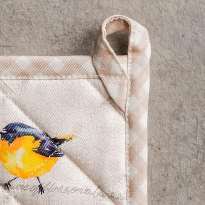 Maison d' Hermine Pot Holders 100% Cotton Potholders (8" x 8", Pack of 2) | Heat Resistant Hot Pads with Loop BBQ Cooking Baking Farmhouse Kitchen Handling Hot Pans Spring Summer - Birdies on Wire - color: 003 - Birdies on Wire, size: 8" x 8" (Pot Holder