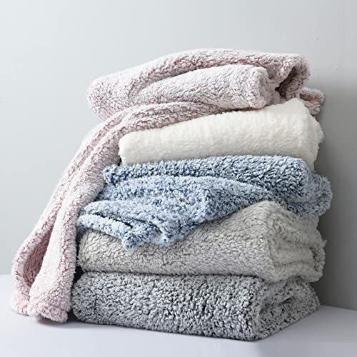 Ultra Soft Fleece Sherpa Blanket Queen Size, Lightweight Cozy Pattern Reversible Bed Blanket for All Season, Antique White, 90”x90” - color: Antique White, size: Queen-90" x 90"