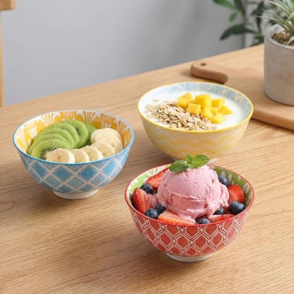 Dessert Bowls Set of 6 - Small Ceramic Bowls for Ice Cream, Snack, Rice - Colorful Cute Style - Microwave and Dishwasher Safe - 4.75 Inch - 10 oz - size: 4.75 inch