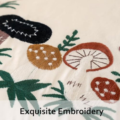 Embroidered Throw Pillow Covers 18x18 Set of 2 Mushroom | Durable Fabric,Square Pillow Cover,Boho Decorative,Hidden Zipper,Aesthetic Design,Ideal Gift,Machine Washable - color: Mushrooms
