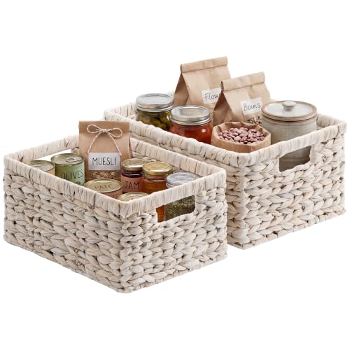 StorageWorks Large Wicker Baskets for Storage, White Wicker Baskets, 2-Pack | Water Hyacinth Storage Baskets for Organizing, Wicker Storage Baskets for Shelves,Pantry Organizers and Storage,Woven Baskets - color: White (Water Hyacinth), size: 15"L x 11"W
