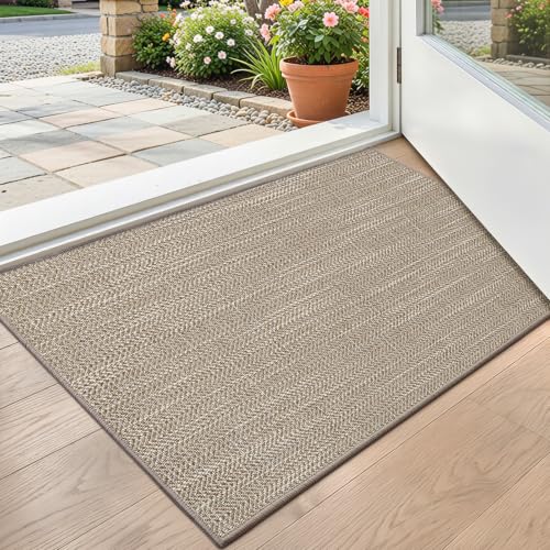 LUMI Ultra Thin Indoor Door Mat 17x30, Non-Slip Rubber Dirt Trapper | Low Profile Entryway Mat, Dirt Resistant Doormat, Stain Resistant Durable, Easy Clean for Inside, Patio, Porch, Brown - color: Brown, size: 1'5" x 2'6" (Rectangular)