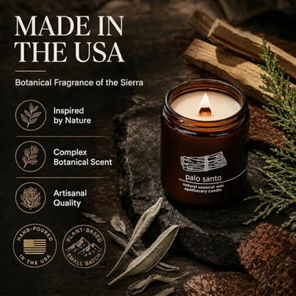 Hemlock Park Palo Santo Apothecary Crackling Wood Wick Candle | 8 oz | Coconut Apricot Wax | Crackling Wood Wick | Botanical Fragrance | Made in USA - size: Standard 8 oz
