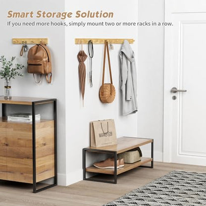 Forbena Natural Wood Coat Rack Wall Mount Set of 4, Wooden Wall Hooks for Bathroom Towels, Vertical Coat Hanger for Kids Room, Boys Girls Bedroom, Office, Entryway Keys Hats and Shoes -16 Hooks - color: Bamboo Wood