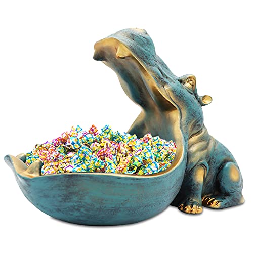 aboxoo Hippo Statue Candy Dish, Funny Storage Key Bowl for Table, Dark Blue | Home Decor,Candy Bowl,Resin Sculpture, Larger Hippopotamus Figurine,Big Mouth Container,Art Decoration,Storage Box - color: Dark Blue