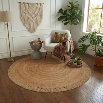 Hand Woven Jute Round Rug, Natural Reversible Boho Area Rug for Entryway, Kitchen, Living Room and Bedroom I Farmhouse Indoor Floor Rug - 6ft, Circular - size: 6' (Round)
