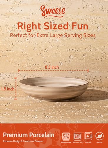 Sweese 6-Pack Ceramic Pasta Bowls, Neutral Extra Large 30 Fl Oz Durable Professional Grade - color: Neutral