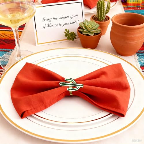 Cactus Mexican Napkin Rings Set of 6 Tropocal Prickly Pear Mexico Napkin Holders for Christmas New Year Cinco De Mayo Holiday Gatherings Desert Wedding Beach Party Dinner Table Decor - style: Cactus