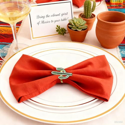 Cactus Mexican Napkin Rings Set of 6 Tropocal Prickly Pear Mexico Napkin Holders for Christmas New Year Cinco De Mayo Holiday Gatherings Desert Wedding Beach Party Dinner Table Decor - style: Cactus