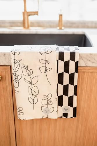 Kitchen Towels, Dish Towels for Kitchen, 3 Pc Kitchen Towel Set | Microfiber Waffle Towels, 16 x 26 inches, with Hanging Loops, Reusable Tea Towels, Cute Kitchen Towels - 3 Pack - color: Black