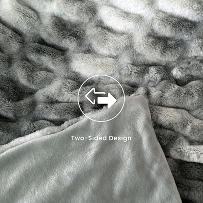 Ultra Soft Cozy Faux Fur Throw Blanket, Fuzzy Plush Thick Bubble Blanket, Luxury Fluffy Blanket for Couch, Sofa, Bedroom, and Living Room, 50x60 Inches,Tie-Dye Gray - color: Z-tie-dye Gray, size: Throw