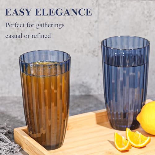 Acrylic Mixed Colors Highball Cups | Plastic Reusable Tumblers | 20oz (Set of 6) | Stackable | BPA-free Tumblers | Shatterproof | Top-rack Dishwasher Safe - color: Blue, size: 20 Ounces