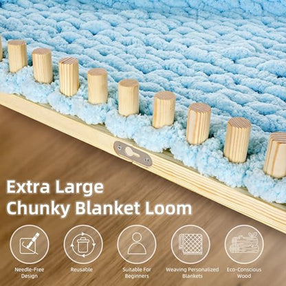 ARTACE 62" Chunky Blanket Loom, Extra Large Wooden Loom for Chunky Throw Blanket, Adjustable Size Hand Knitting Kit, Ideal and Friendly for DIY Beginners - size: 62inch